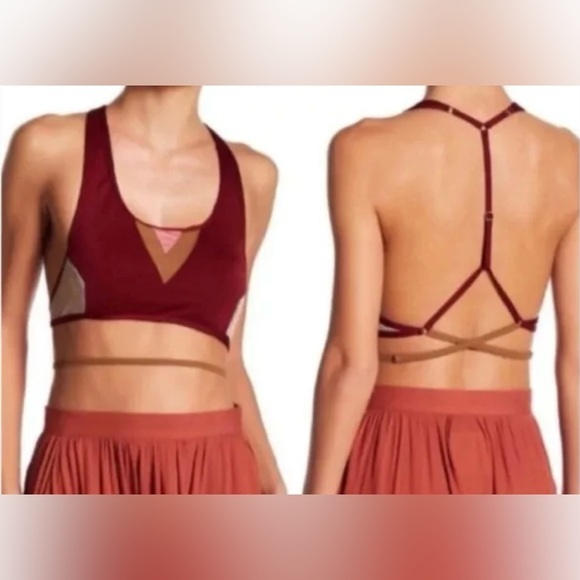 One x One Teaspoon Mayflower Bralette With Mesh Accent in Merlot - Picture 1 of 8